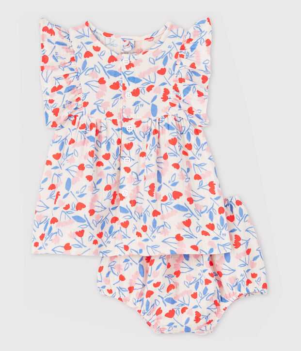 Robe sans manches fleurie avec bloomer b&eacute;b&eacute; fille en tissu couche en coton biologique rose/multicouleur