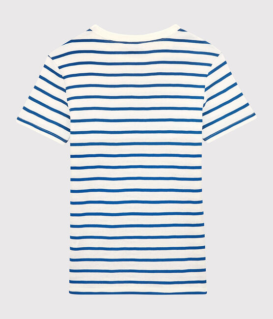 Tijdloos dames-T-shirt met ronde hals in biokatoen wit MARSHMALLOW/blauw DELFT