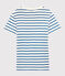 Tijdloos dames-T-shirt met ronde hals in biokatoen wit MARSHMALLOW/blauw DELFT