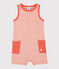 Korte gestreepte geribde jumpsuit voor babyjongens oranje OURSIN/wit MARSHMALLOW