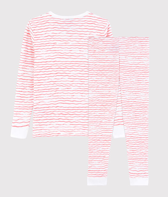 Roze snugfit pyjama met golvenprint van katoen, voor kleine meisjes wit MARSHMALLOW/roze GRETEL