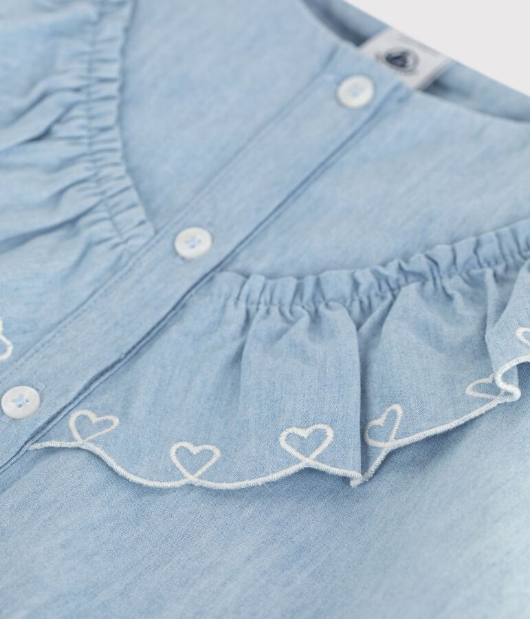 Blouse enfant en coton manches courtes unie bleu BLEU CLAIR