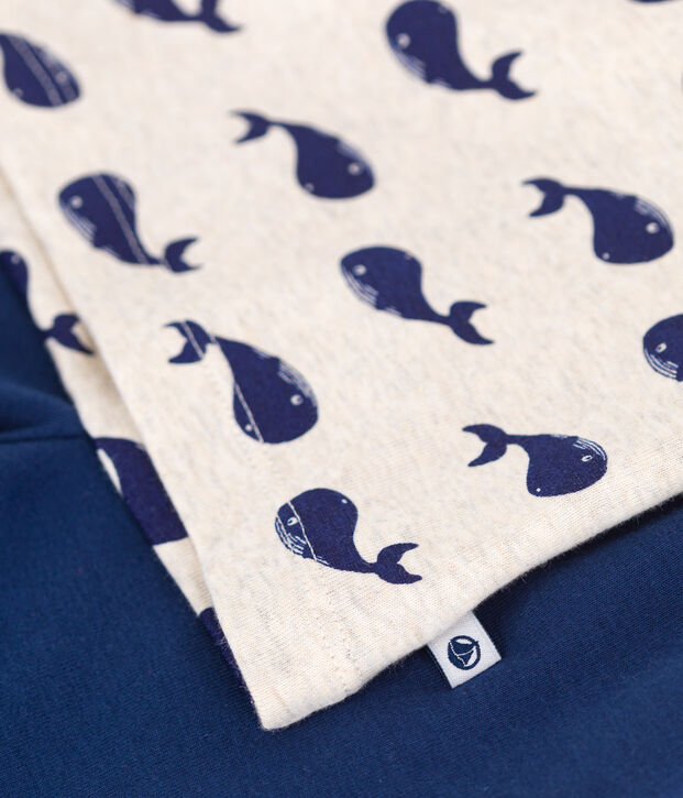 Korte katoenen kinderpyjama met walvisprint blauw/multicouleur