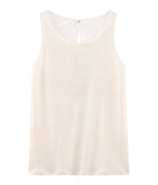 Tanktop voor vrouwen van geïriseerd linnen wit MARSHMALLOW/roze COPPER