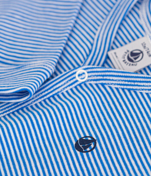 Pyjama sans pieds &agrave; rayures en coton b&eacute;b&eacute; bleu/blanc