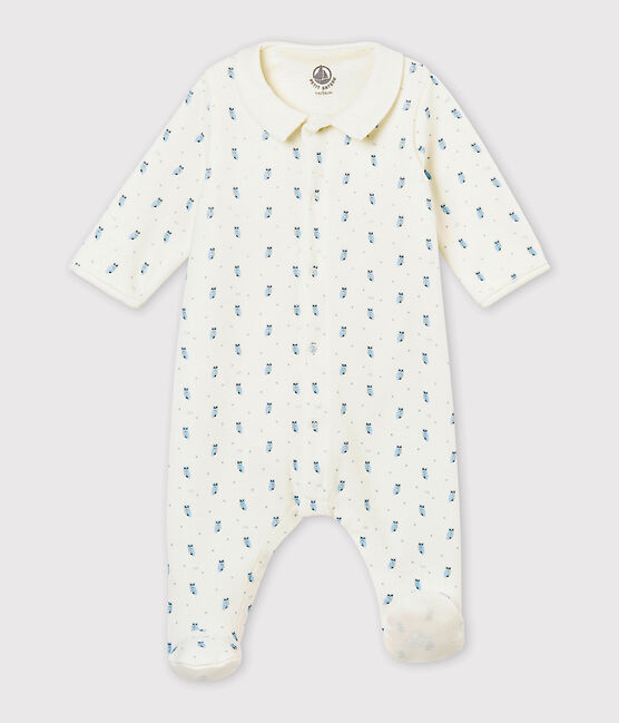 Bodyjama bébé garçon en velours de coton imprimé blanc MARSHMALLOW/blanc MULTICO