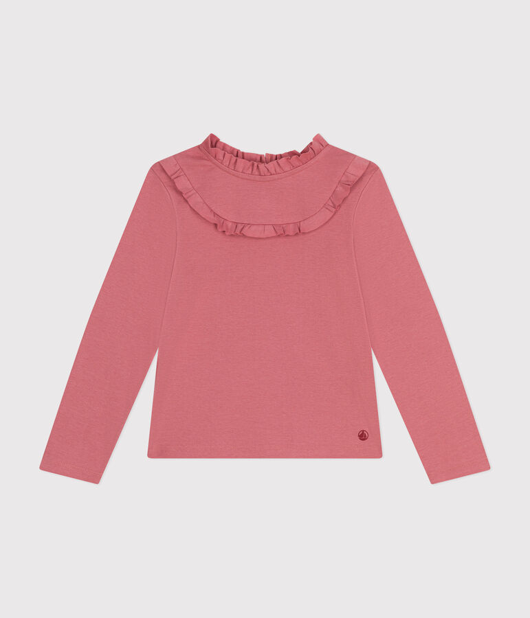 Tee-shirt manches longues en c&ocirc;te enfant fille rose