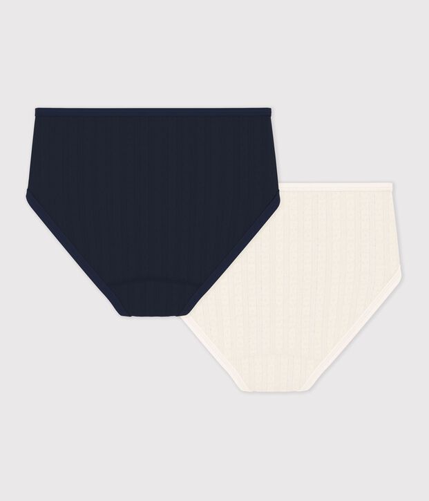 Set van 2 damesslipjes met hoge taille in ajourkatoen multicouleur