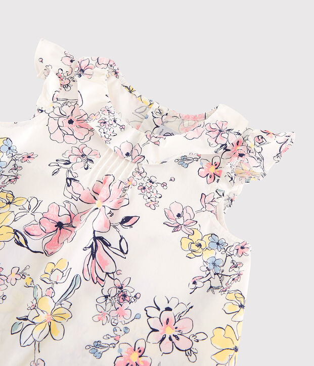 Blouse van popeline met korte mouwen voor meisjes wit/multicouleur