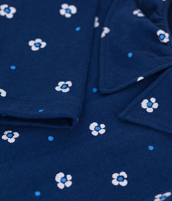 Katoenen T-shirt met lange mouwen en bloemenprint voor kinderen blauw MEDIEVAL/wit MULTICO