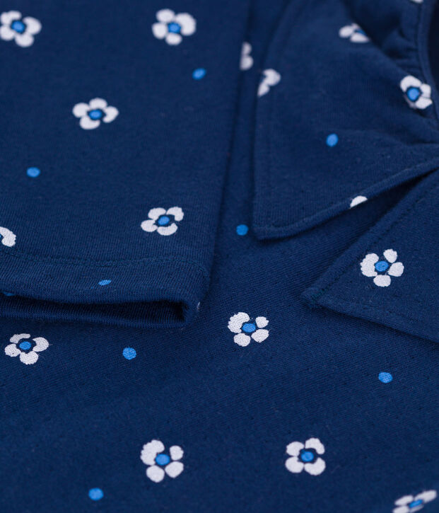 Tee-shirt enfant en coton manches longues fleuri bleu/multicouleur