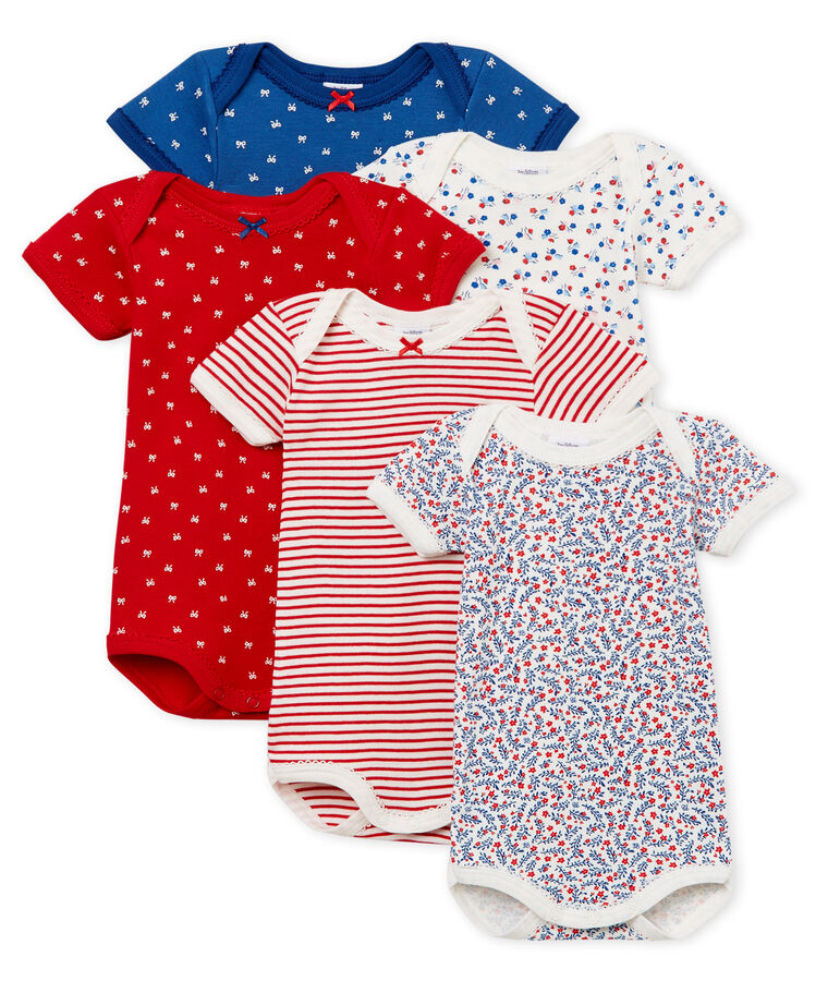 Lot de 5 bodies manches courtes b&eacute;b&eacute; fille VARIANTE 1 CN