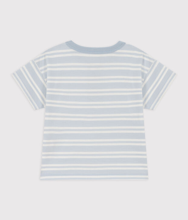 Tee-shirt manches courtes b&eacute;b&eacute; en jersey ray&eacute; bleu/blanc