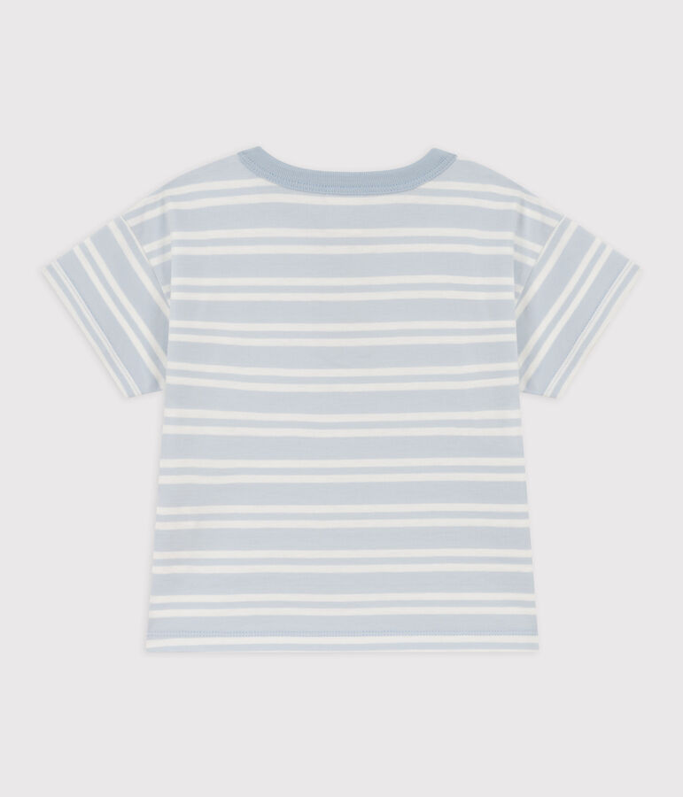 Gestreept T-shirt met korte mouwen in jersey voor baby's blauw/wit