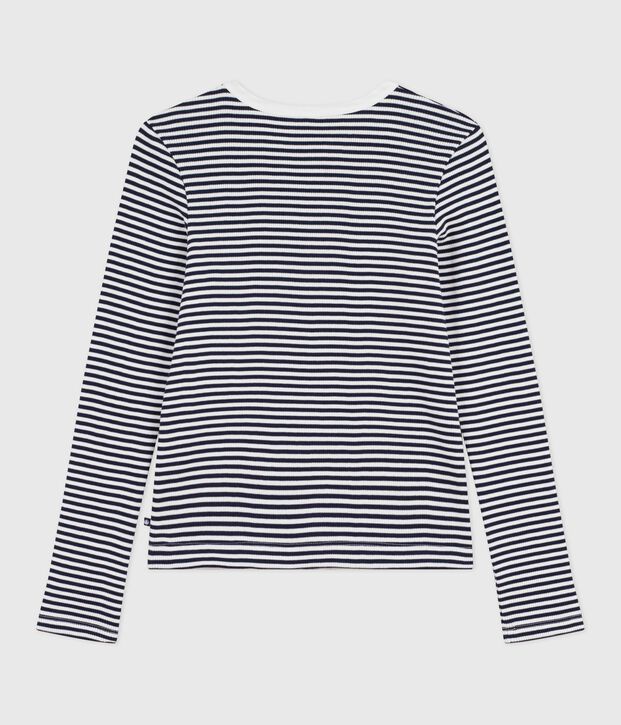 Katoenen damescardigan met strepen blauw/wit
