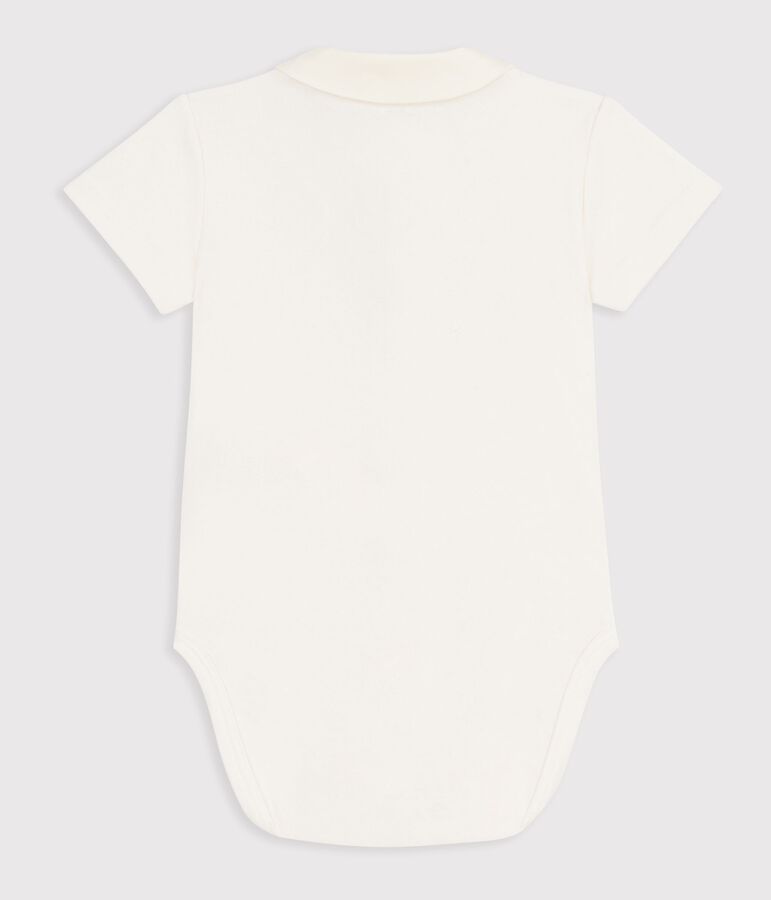 Katoenen babyrompertje met korte mouwen en geborduurde details ecru/roze