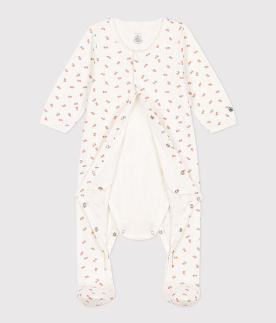 Bodyjama met bloemetjes in tubic voor baby's wit MARSHMALLOW/wit MULTICO