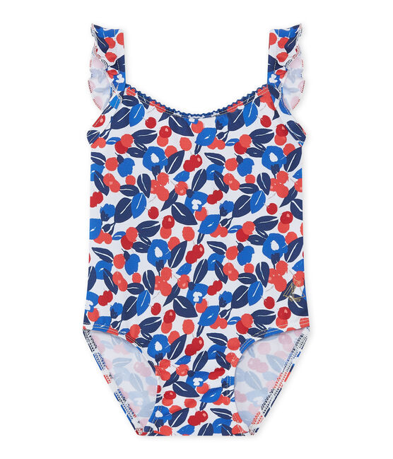 Maillot de bain bébé fille à fleurs blanc MARSHMALLOW/blanc MULTICO