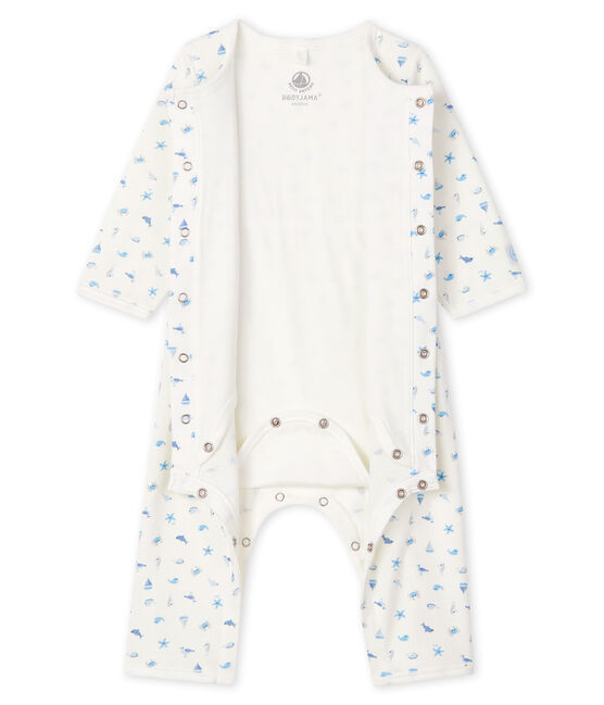 Bodyjama zonder voetjes baby van gebreide stof wit MARSHMALLOW/wit MULTICO