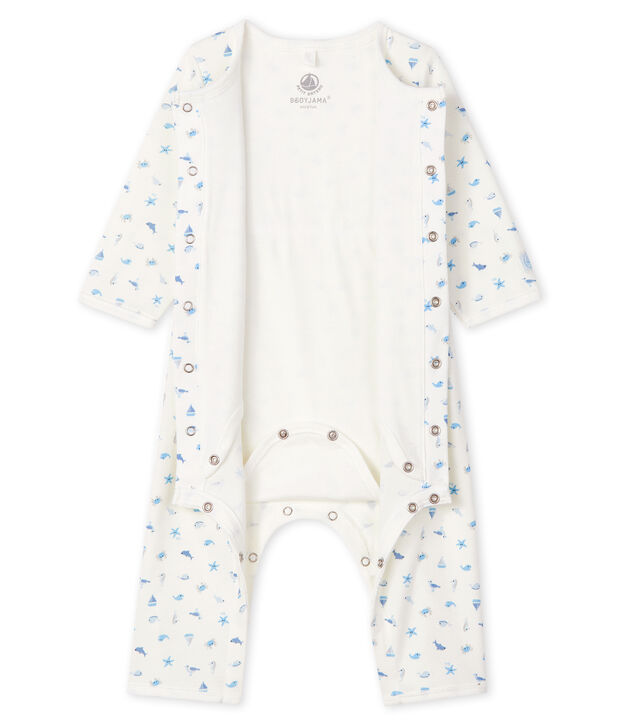 Bodyjama zonder voetjes baby van gebreide stof wit/multicouleur