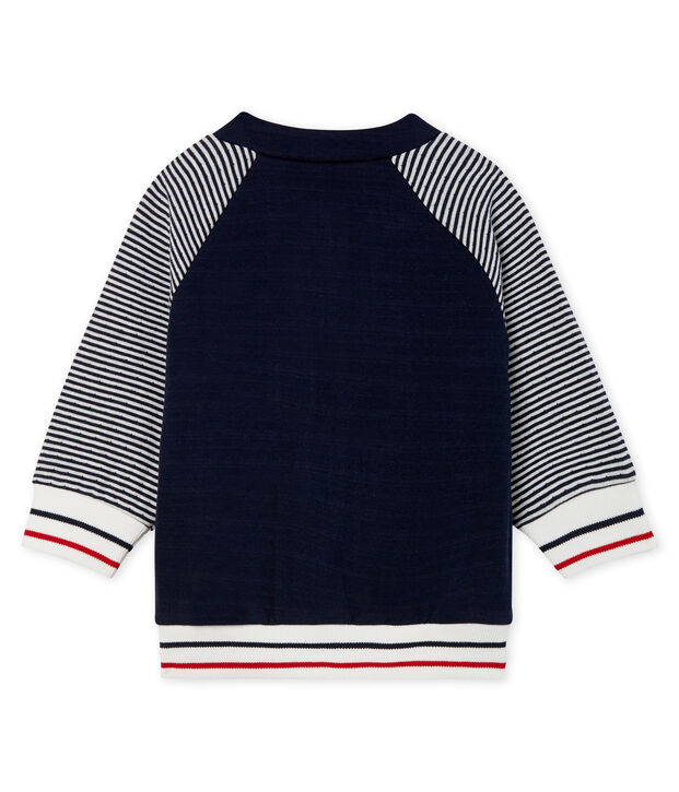 Cardigan van tubic met rits babyjongen blauw/wit