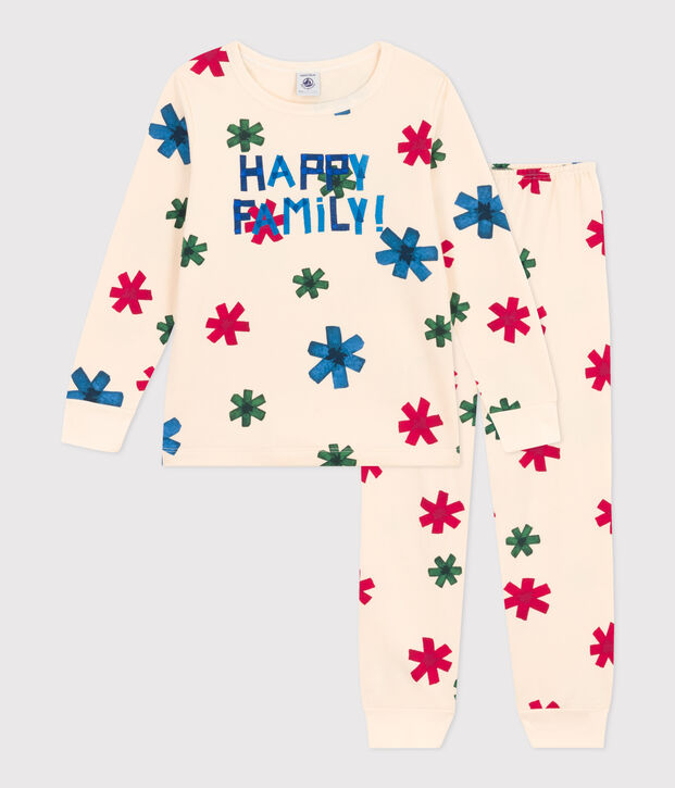 Jongen/meisje pyjama met ster in fleece ecru/multicouleur