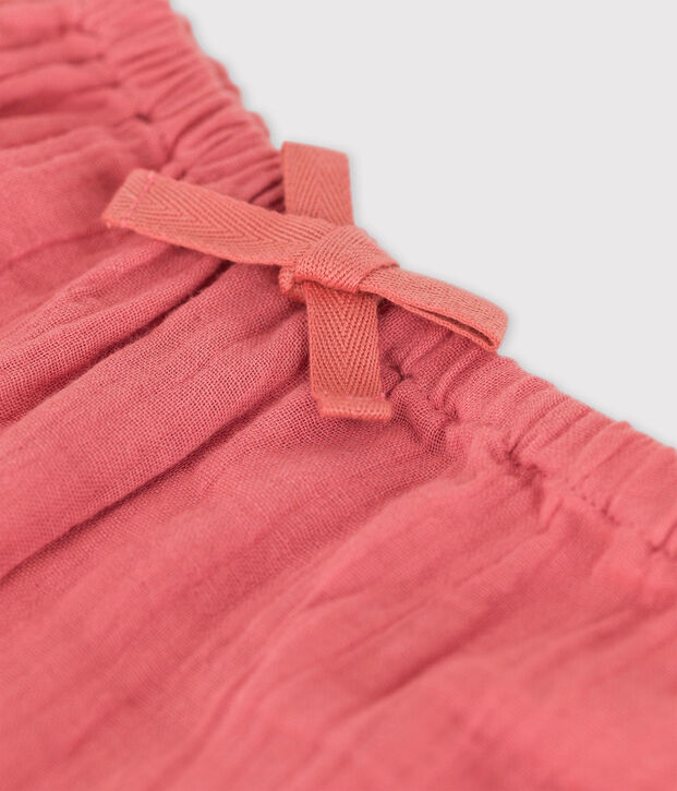 Effen wijde broek van biologisch katoengaas voor baby's roze