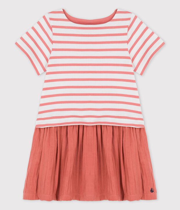 Robe en jersey et gaze de coton bio enfant fille blanc/rose