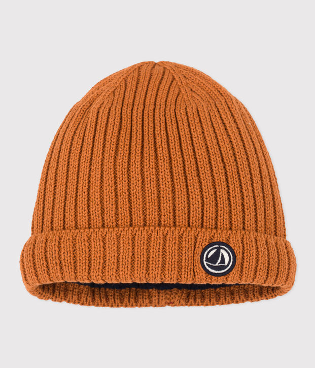 Bonnet b&eacute;b&eacute; en tricot doubl&eacute; en polaire marron