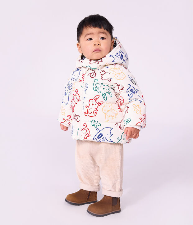 Donsjack van polyester met dierenprint voor baby's ecru/multicouleur