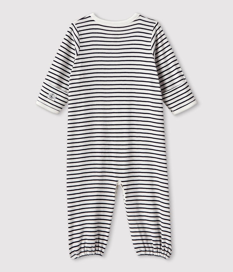 Gestreepte playsuit voor baby's van biologisch katoen wit/blauw