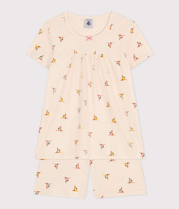 Katoenen pyjamashort met dierenprint voor kinderen ecru/multicouleur