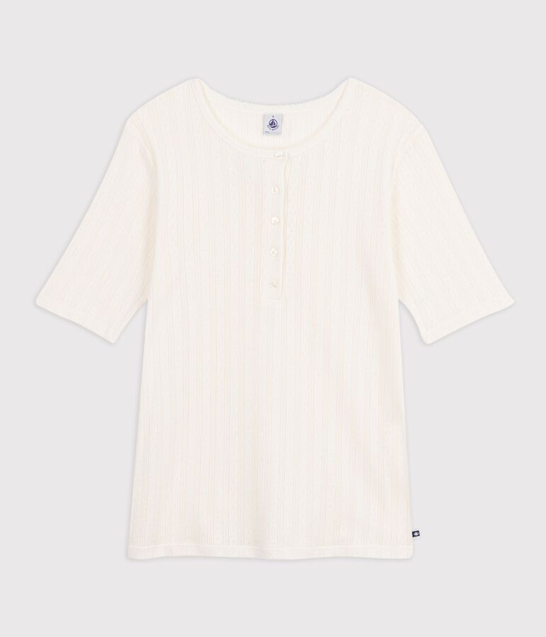 Dames-T-shirt van effen katoen met korte mouwen ecru