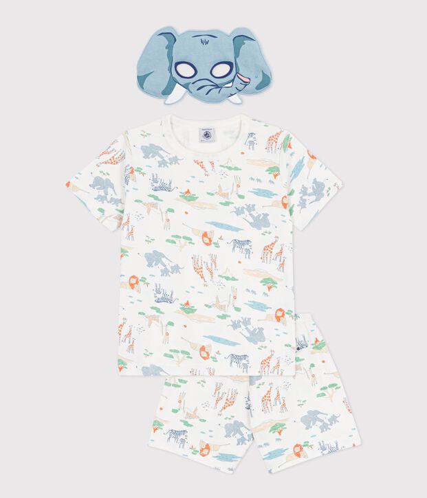 Pyjama short d&eacute;guisement enfant en coton imprim&eacute; savane blanc/multicouleur