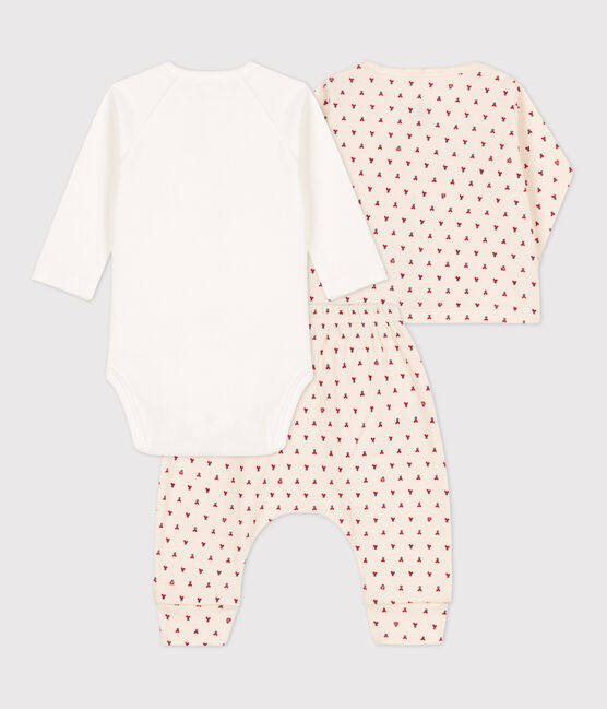Ensemble 3 pièces bébé en tubique imprimé graphique blanc MARSHMALLOW/blanc MULTICO