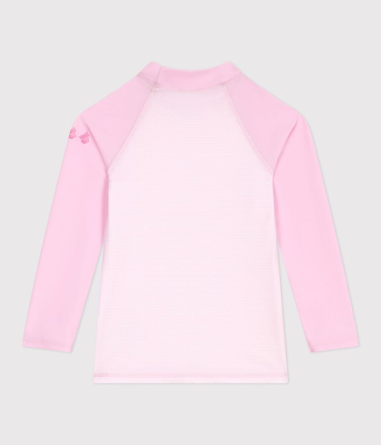 Kinderzwemshirt met uv-bescherming, lange mouwen en strepen roze/wit