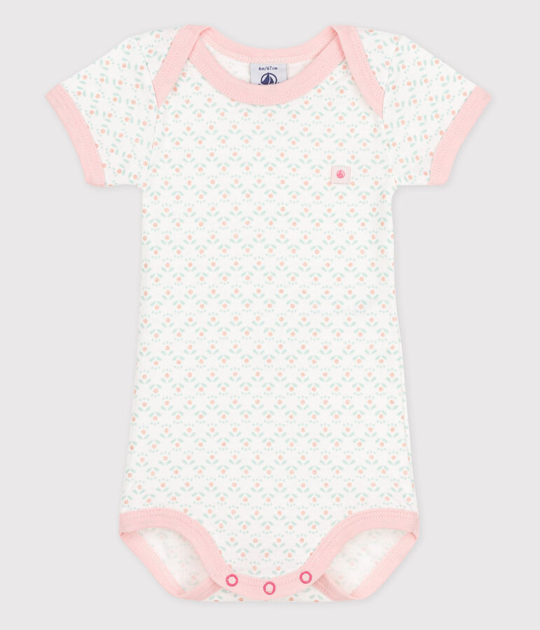 Body met korte mouwen voor babymeisjes wit/multicouleur