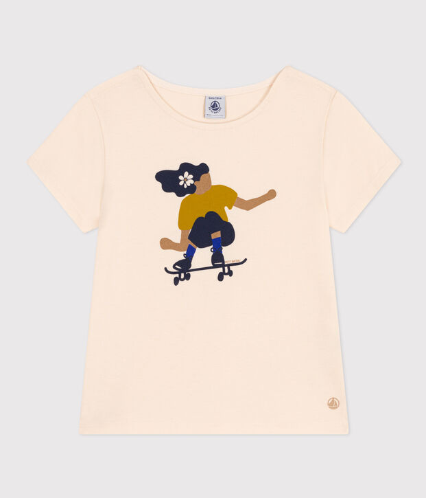 Tee-shirt en jersey l&eacute;ger enfant fille &eacute;cru/multicouleur
