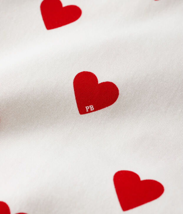 Kinderpyjama van ribtricot met hartjesprint wit/rood