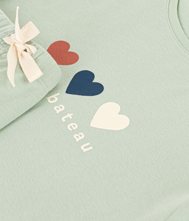 Pyjama short et tee-shirt en coton uni femme. vert