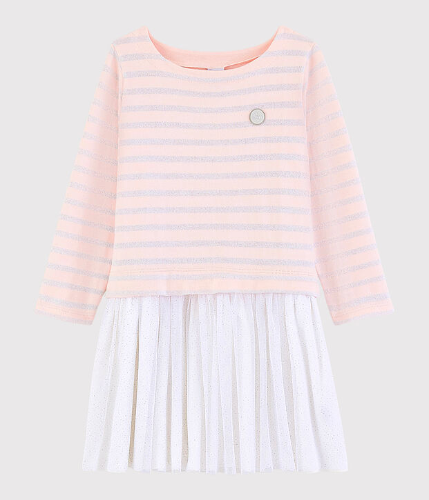 Robe manches longues enfant fille rose/gris