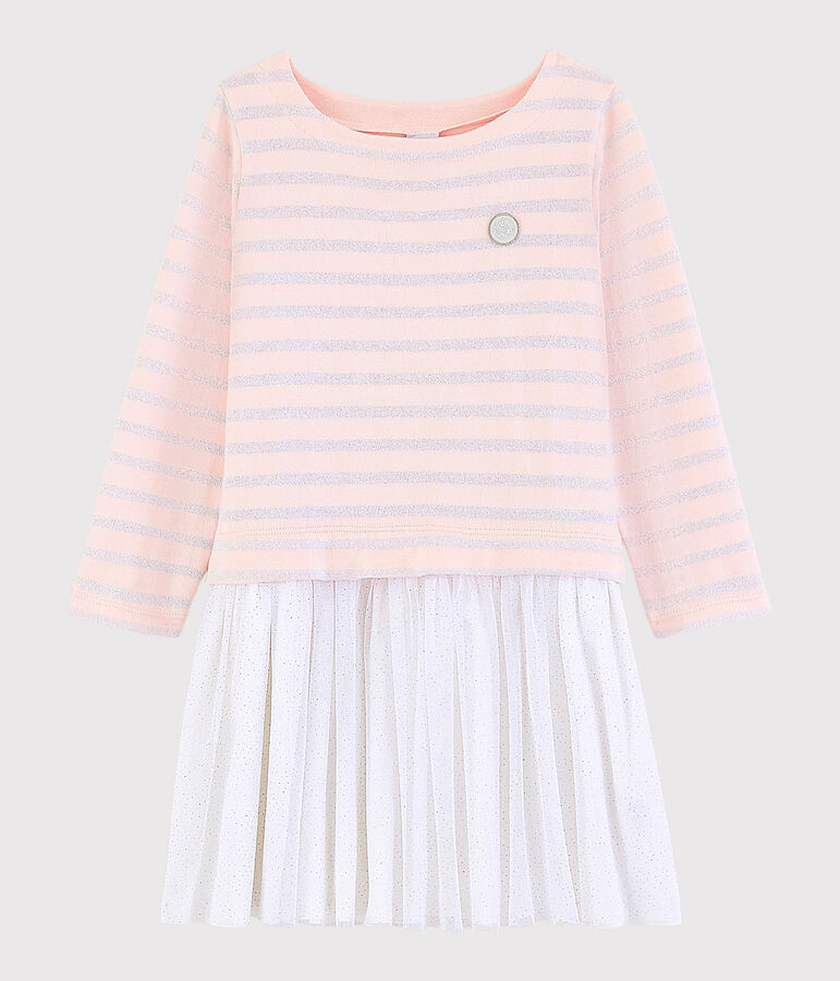 Robe manches longues enfant fille rose/gris