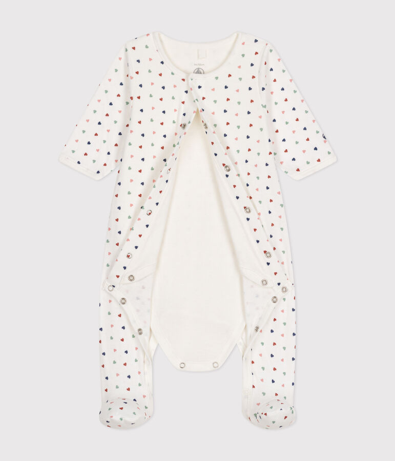 Bodyjama van tubic met kleine hartjes voor baby's wit/multicouleur