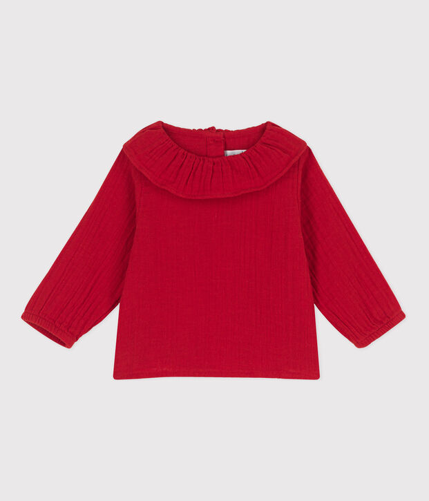 Blouse manches longues b&eacute;b&eacute; en gaze de coton rouge