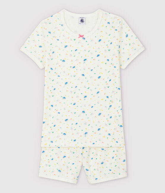 Pyjacourt à fleurs petite fille en coton et lin blanc MARSHMALLOW/blanc MULTICO