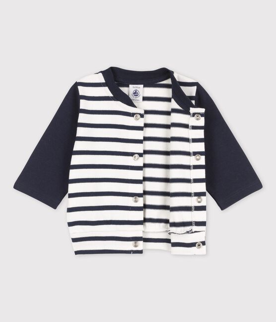 Teddy van jerseystof voor baby's wit MARSHMALLOW/blauw SMOKING