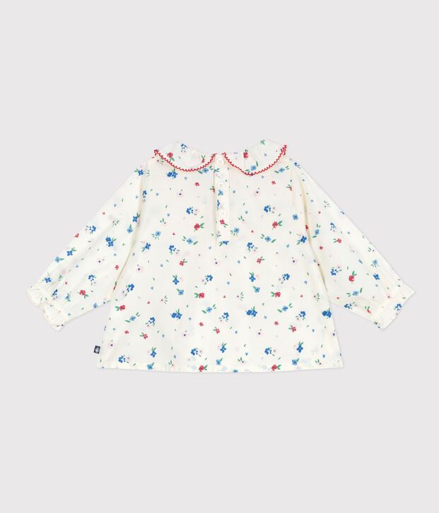 Katoenen babybloesje met lange mouwen en bloemenprint wit/multicouleur