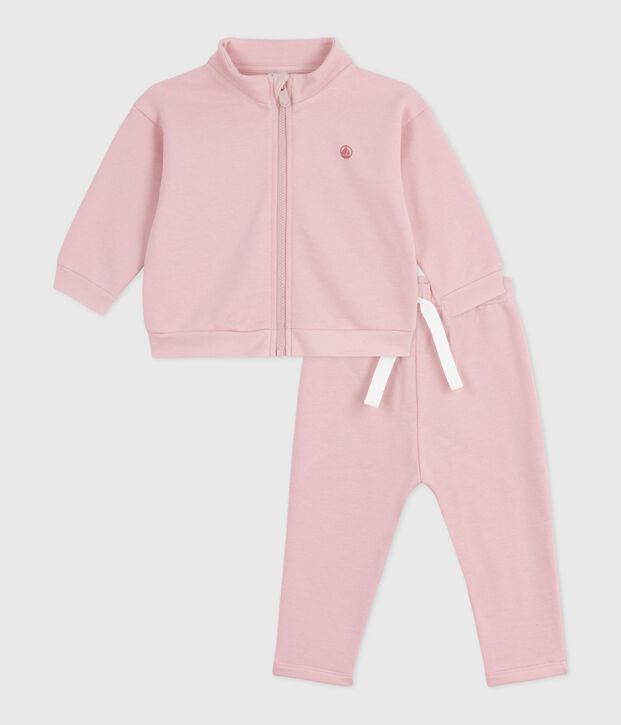 Ensemble sweatshirt et pantalon b&eacute;b&eacute; en coton uni rose clair