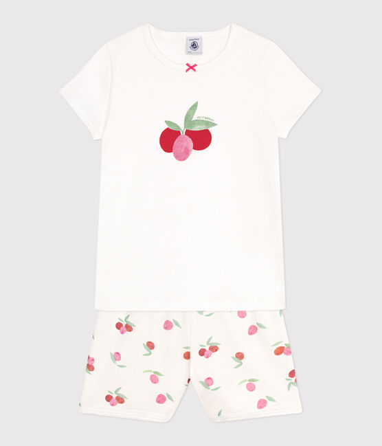 Korte katoenen kinderpyjama met vruchtenprint wit MARSHMALLOW/wit MULTICO
