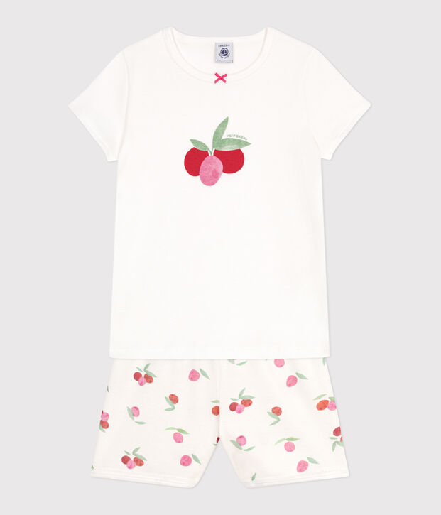 Pyjama short enfant en coton imprim&eacute; fruits blanc/multicouleur